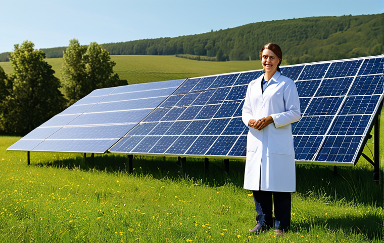 **
A professional engineer in a fully clothed, modest lab coat, standing beside a solar panel array in a sunny field, appropriate attire, safe for work, perfect anatomy, natural proportions, high-quality image, professional lighting, family-friendly.
**