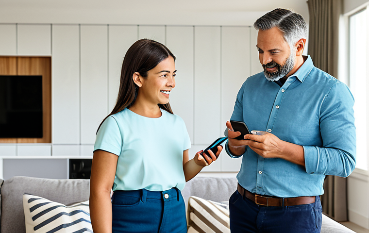 Smart Home Lifestyle**
"A modern family in a brightly lit, stylish living room, interacting with smart home devices. The father is adjusting smart lights with his smartphone, the mother is checking a smart thermostat, and the child is listening to a smart speaker. Fully clothed, modest attire, appropriate content, safe for work, perfect anatomy, natural proportions, professional photography, high quality, family-friendly atmosphere."
**