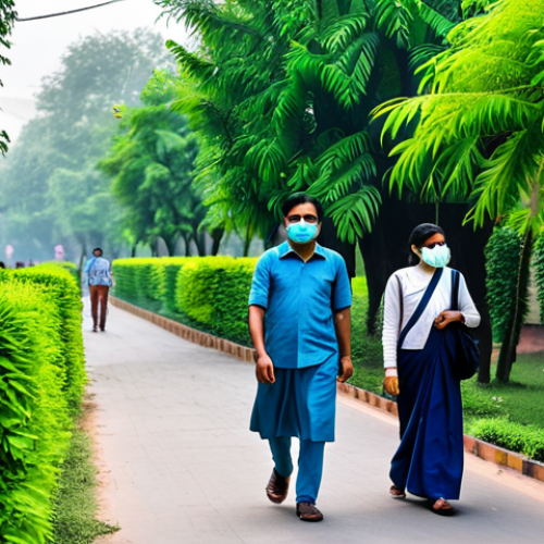 Home 22 **
"A family-friendly scene in Delhi, showing people wearing masks, walking past lush green trees and plants, fully clothed, appropriate attire, air purifiers visible in some homes in the background, safe for work, perfect anatomy, natural proportions, bright and optimistic, professional photography, high quality, modest."
**
