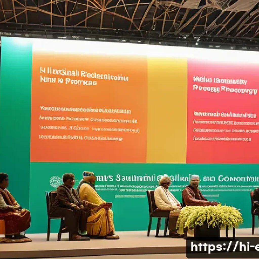 생태학 관련 국제 협약 - A vibrant, detailed scene of an international conference hall where diverse delegates from various c...
