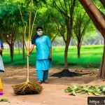 Home 19 인간과 환경 - A vibrant and detailed scene of a small Indian neighborhood park during a community cleanliness driv...